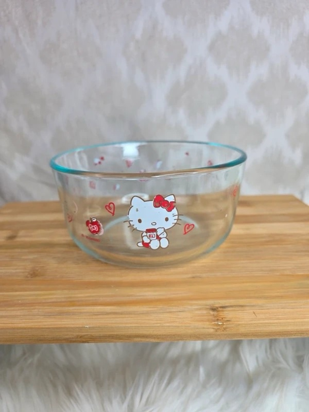 Hello Kitty Clear Glass Serving Bowl with Red Accent Design